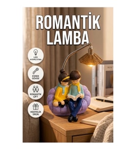 Romantik Çift Temalı LED Dekoratif Masa Lambası Kitap Okuyan Figürlü Gece Lambası