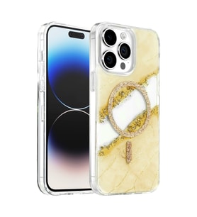 Onegif İphone 15 Pro Max Lotus Simli Magsafe Kapak - Gümüş