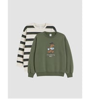 LCW Kids Haki Çizgili Erkek Çocuk Kalın Sweatshirt