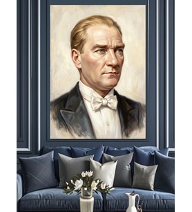 Mustafa Kemal Atatürk Papyonlu Portre Dekoratif Kanvas - Mdf Ahşap Tablo