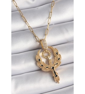 Anka Kuşu Tasarımlı Gold Renk Zirkon Taşlı Kadın Kolye - BKO9528-ST