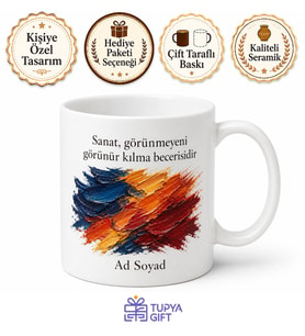Yağlı Boya Fırça Darbeleri Çizimli Derinlik ve Doku Katan Usta Kupa Bardak Hediye