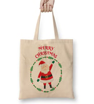 Yılbaşı Yeni Yıl Konseptli Merry Christmas Noel Baba Bez Çanta Uzun Saplı