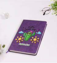 BK Gift Kişiye Özel Kaktüs Tasarımlı Mor Termo Deri Defter Model 8