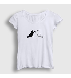Presmono Kadın Beyaz Black And White Cats Kedi T-Shirt 287217tt (Beyaz)