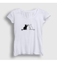 Presmono Kadın Beyaz Black And White Cats Kedi T-Shirt 287217tt (Beyaz)
