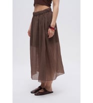 Kadın Beli Lastikli Rahat Kesim Transparan Etek (Kahverengi)