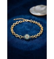 Gold Renk Zirkon Taşlı Nazar Model Pirinç Kadın Bileklik TJ-BB8825