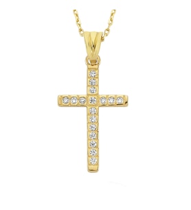 Altın Klasik Taşlı Cross Kolye