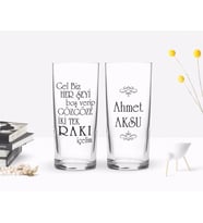 BK Gift Kişiye Özel Renkli Baskılı Rakı İçelim Tasarımlı İkili Rakı Bardağı Seti-1 (Beyaz)