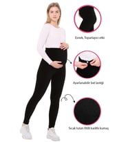 Luvmabelly MYRA8050B Beli Ayarlanabilir Kışlık Kadife Hamile Tayt -Siyah