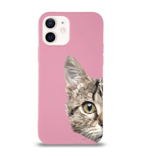 Apple iPhone 12 Uyumlu Lansman Kılıf Catface Tasarımlı İçi Kadife Kapak-Pembe (Şeffaf)