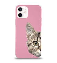 Apple iPhone 12 Uyumlu Lansman Kılıf Catface Tasarımlı İçi Kadife Kapak-Pembe (Şeffaf)
