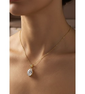 Gümüş oval 12x8 mm 4,5 carat tektaş kolye (Sarı)