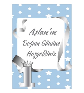 1 Yaş Doğum Günü Gümüş Afiş,Karşılama Panosu Branda Prens hdts1015-