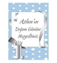 1 Yaş Doğum Günü Gümüş Afiş,Karşılama Panosu Branda Prens hdts1015-