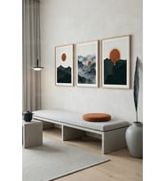Minimalist Dağ ve Gün Batımı 3’lü Ahşap Çerçeveli Tablo Seti