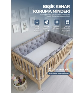 Beşik Kenar Koruma Minderi %100 Pamuk - Montessori Yatak Uyumlu - Gri - Buble Soft