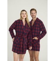 Kadın/Erkek Polyester İkili Rob Sabahlık Takım Ekose Desen (Bordo)