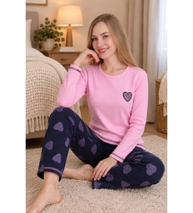 MIRANO 3102 Waffle Soft Kumaş Kalpli Kışlık Ev Kadın Pijama Takımı