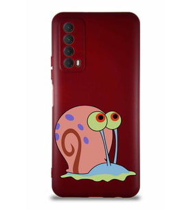 Huawei Y7A Soft Premier Kapak Salyangoz Gary Tasarımlı Silikon Kılıf - Mürdüm (Şeffaf)