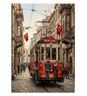 Kırmızı Tramvaylı İstiklal Caddesi İstanbul Dekoratif Kanvas - Mdf Ahşap Tablo