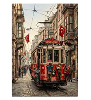 Kırmızı Tramvaylı İstiklal Caddesi İstanbul Dekoratif Kanvas - Mdf Ahşap Tablo