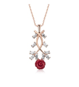 Gümüş Rose Kırmızı Gül Kolye