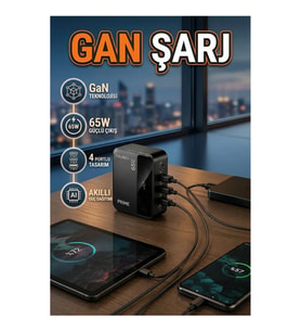 4 Portlu GaN Şarj İstasyonu USB-C ve USB-A Akıllı Güç Dağıtımı