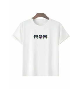 Anneler Günü Hediye Mom Çiçek Baskılı Oversize Bisiklet Yaka T-shirt - Beyaz