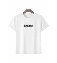 Anneler Günü Hediye Mom Çiçek Baskılı Oversize Bisiklet Yaka T-shirt - Beyaz