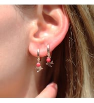 Doğal Mercan Taşlı Martı Rose Gold Kaplama Gümüş Küpe