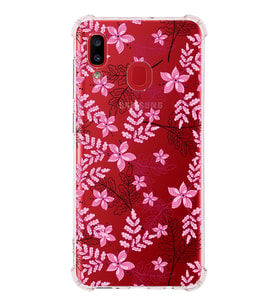 Samsung Galaxy A30 Uyumlu Köşe Korumalı Antişok Kapak Floral Pembe Tasarımlı Şeffaf Kılıf