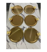 6'lı Kelebekli Yuvarlak Gold Sunum ve Servis Tepsisi 22 cm