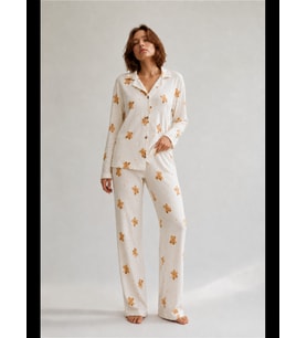 Night Kadın Gömlek Yaka Düğmeli Gece Giyimi Pijama Takımı