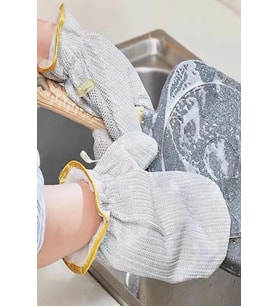 2li Telli Bulaşık Eldiveni Su Geçirmez Kir Sökücü Tava Tencere Ovma Mutfak Banyo Temizlik Eldiveni
