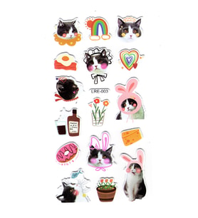 Sticker Kabartmalı Stiker Defter, Planlayıcı Etiket (lre-003) - 17X9 cm - Komik Şapkalı Kedi