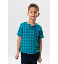 Kısa Kol Şile Bezi Zımbalı Yazlık Erkek Çocuk Tshirt Mint Kareli 3033