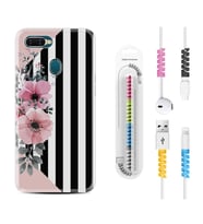 Oppo A5S A15 A16 A54 A55 A73 A74 Kılıf Kablo Koruma Spiral Silikon Flowers 4 1390
