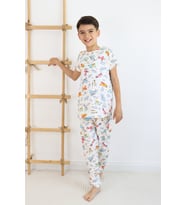 Erkek Çocuk Baskılı Pamuklu Penye Kumaş  Pijama Takımı (Ekru)
