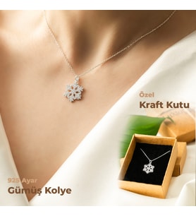 925 Ayar Gümüş Kraft Kutuda Beyaz Kartanesi Gümüş Kolye Kadın