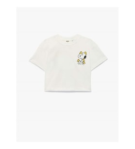Koton Lisanslı Snoopy Baskılı Ekru Kız Çocuk T-Shirt 6SKG10159AK