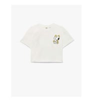 Koton Lisanslı Snoopy Baskılı Ekru Kız Çocuk T-Shirt 6SKG10159AK