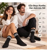 Giyim Unisex Siyah Çorap Beyaz Çizgili 12'li Set Uzun Soket Günlük Spor Kolej Stil Kadın Erkek Çorab