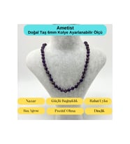 SERTİFİKALI Ametist Doğal Taş 6mm Makrome Kolye 45cm- 55cm Ayarlanabilir Ölçü