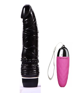 Kademeli Ayarlanabilir Güçlü Titreşimli 19 Cm Siyah Vibratör+Pembe Titreşimli Mini Titreşimli Vibratör