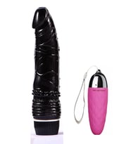Kademeli Ayarlanabilir Güçlü Titreşimli 19 Cm Siyah Vibratör+Pembe Titreşimli Mini Titreşimli Vibratör