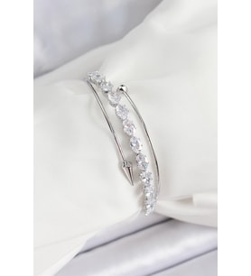 Pirinç Gümüş Renk Arpa Zirkon Taşlı Kadın Bileklik 5886 - HPSBYI8029-6144