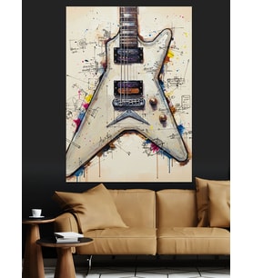 Rock Müzik Elektrik Gitar Dekoratif Kanvas - Mdf Ahşap Tablo