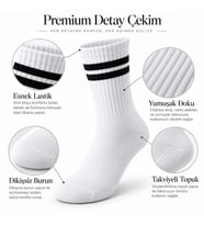 Unisex Beyaz Çorap Siyah Çizgili 12'li Set Uzun Soket Günlük Spor Kolej Stil Kadın Erkek Çorabı